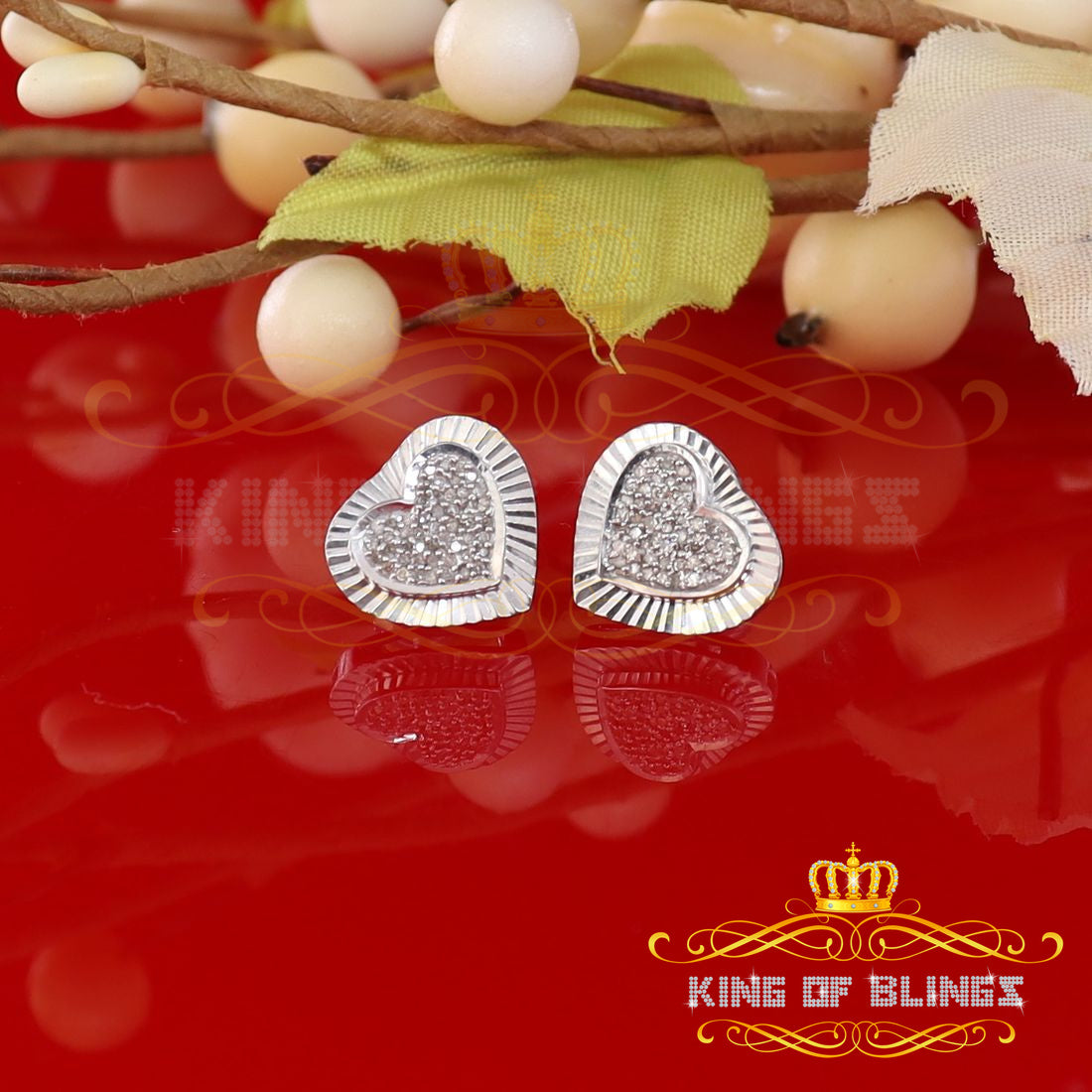 King Of Bling's Aretes Para Hombre Heart 925 White Silver 0.25ct Diamond Ladies Style Earrings KING OF BLINGS