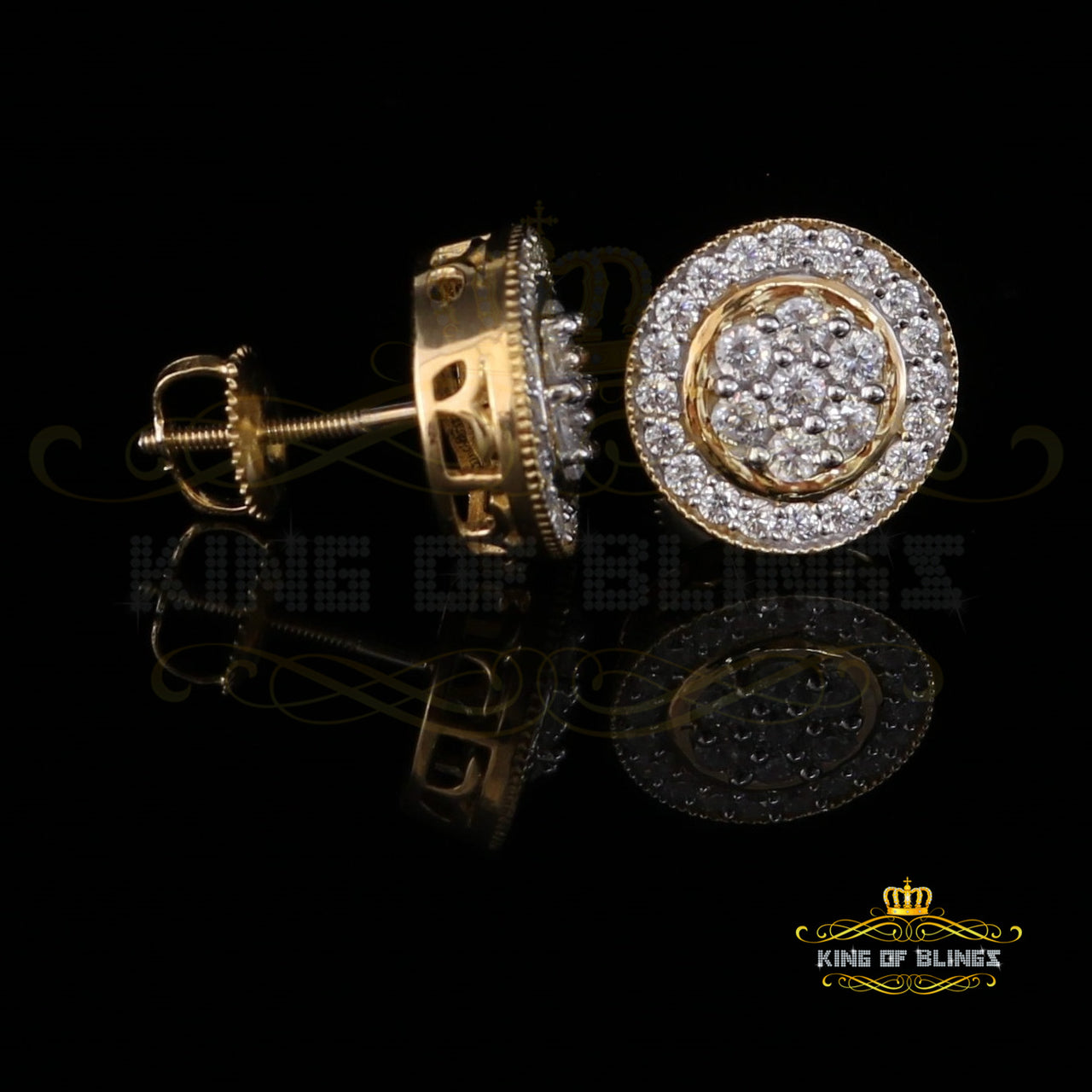 King of Bling's Aretes Para Hombre 925 Yellow Silver 1.78ct Cubic Zirconia Round Women's Earring KING OF BLINGS