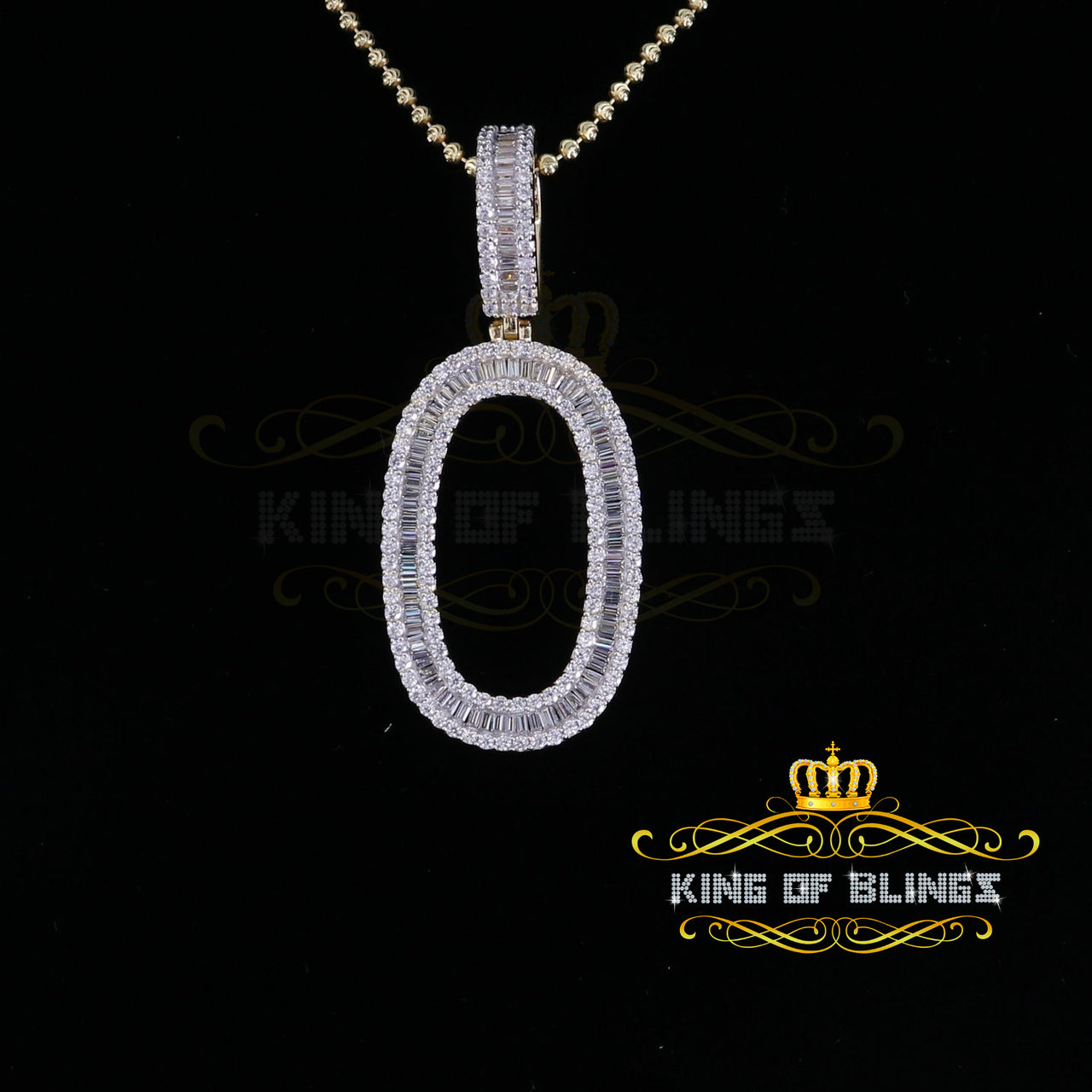 Yellow 925 Silver Baguette Numeric Number '0' Pendant 4.78ct Cubic Zirconia