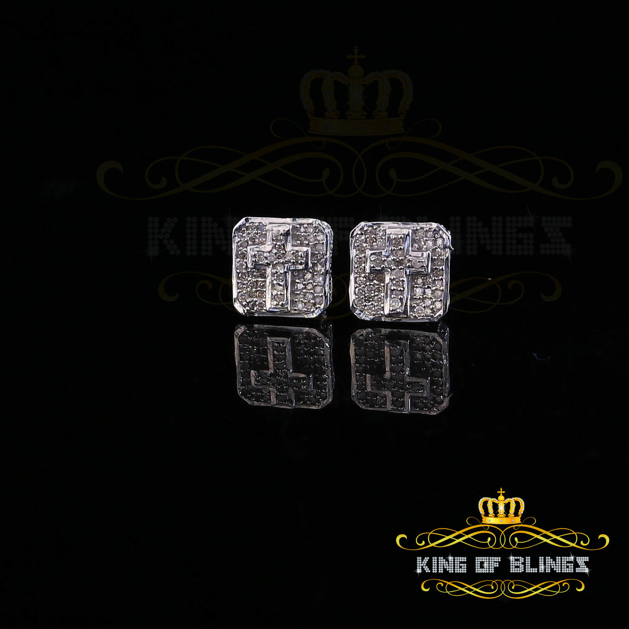 King of Blings-925 Sterling Yellow Silver 0.25ct Real Diamond Women's & Men 's Square Earrings
