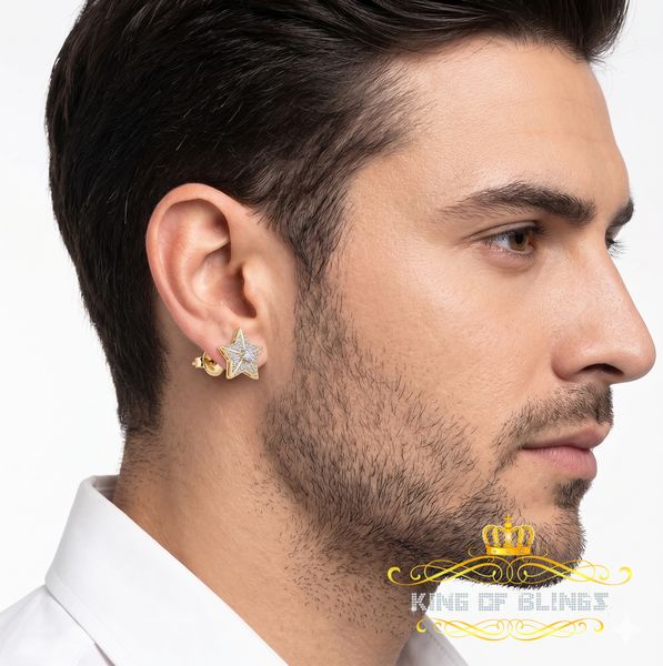 King of Blings-925 Sterling Silver Yellow 0.25ct Diamond For Women's / Men's Stud Star Earrings