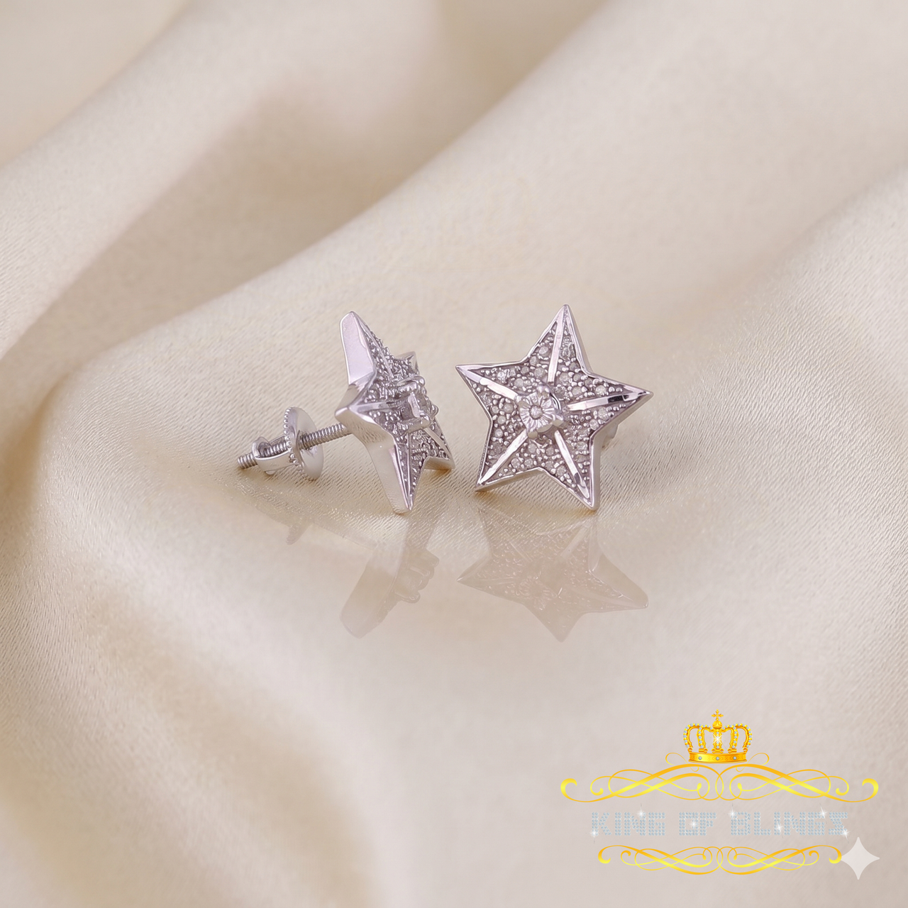 King Of Bling's 925 Sterling Silver White 0.25ct Diamond For Women's / Men's Stud Star Earrings
