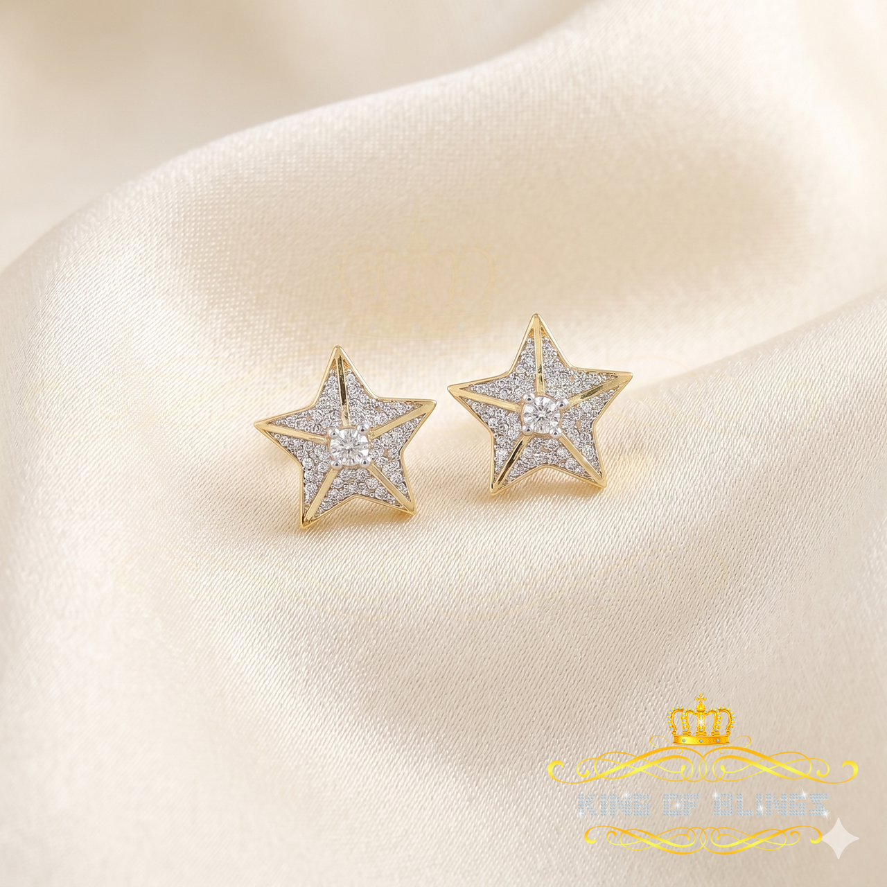 King of Blings-925 Sterling Silver Yellow 0.25ct Diamond For Women's / Men's Stud Star Earrings