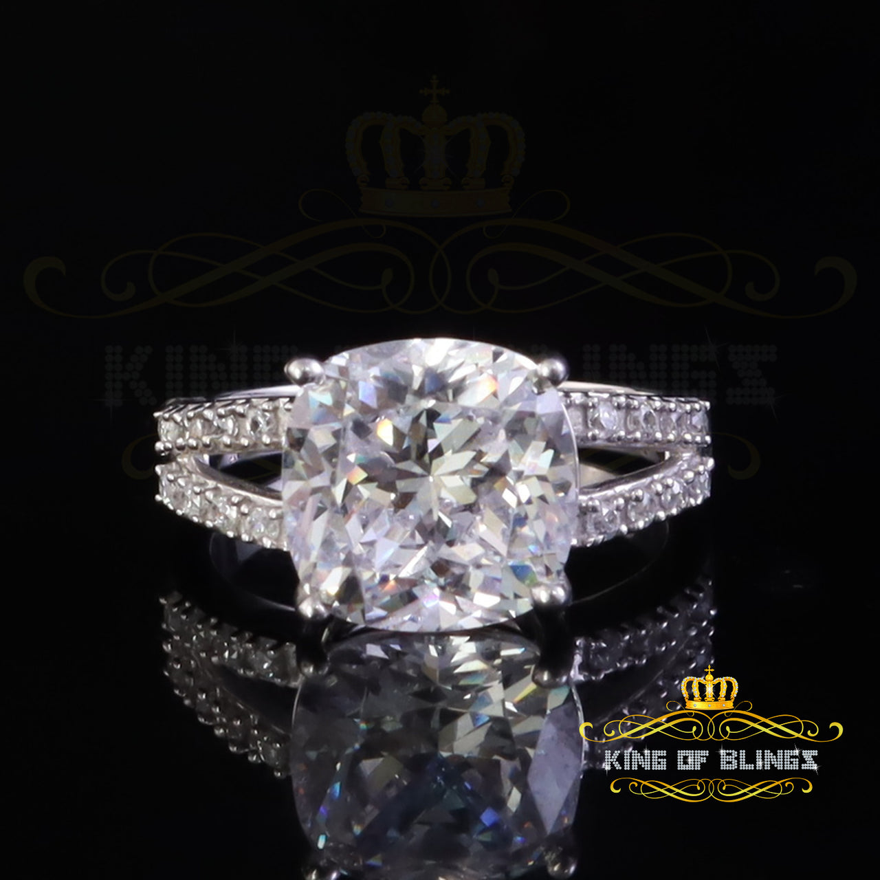King Of Bling's9 Cubic Zirconia White Cushion Cut 925 Silver With Womens Engagement Ring SZ 7.5
