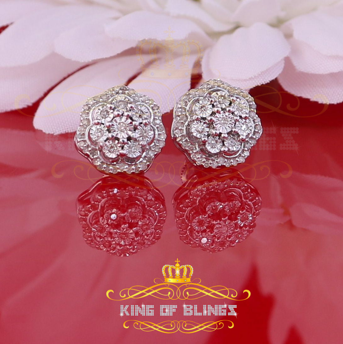 King Of Bling's 0.25ct Diamond 925 Sterling Silver White For Men's / Women's Floral Earrings