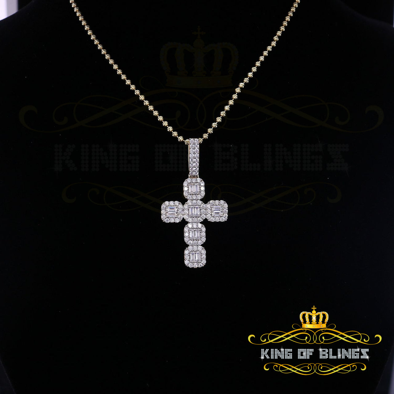 King Of Bling's King of Bling's Yellow Sterling Silver Cross Pendant with 2.96ct Cubic Zirconia