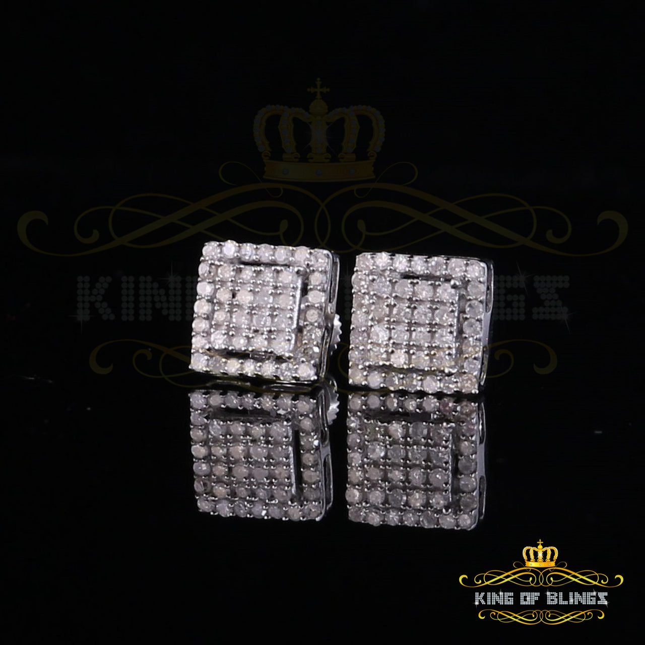 King Of Bling's 0.50ct Diamond 925 Sterling Silver Hip Hop White Stud Earring For Men & Women