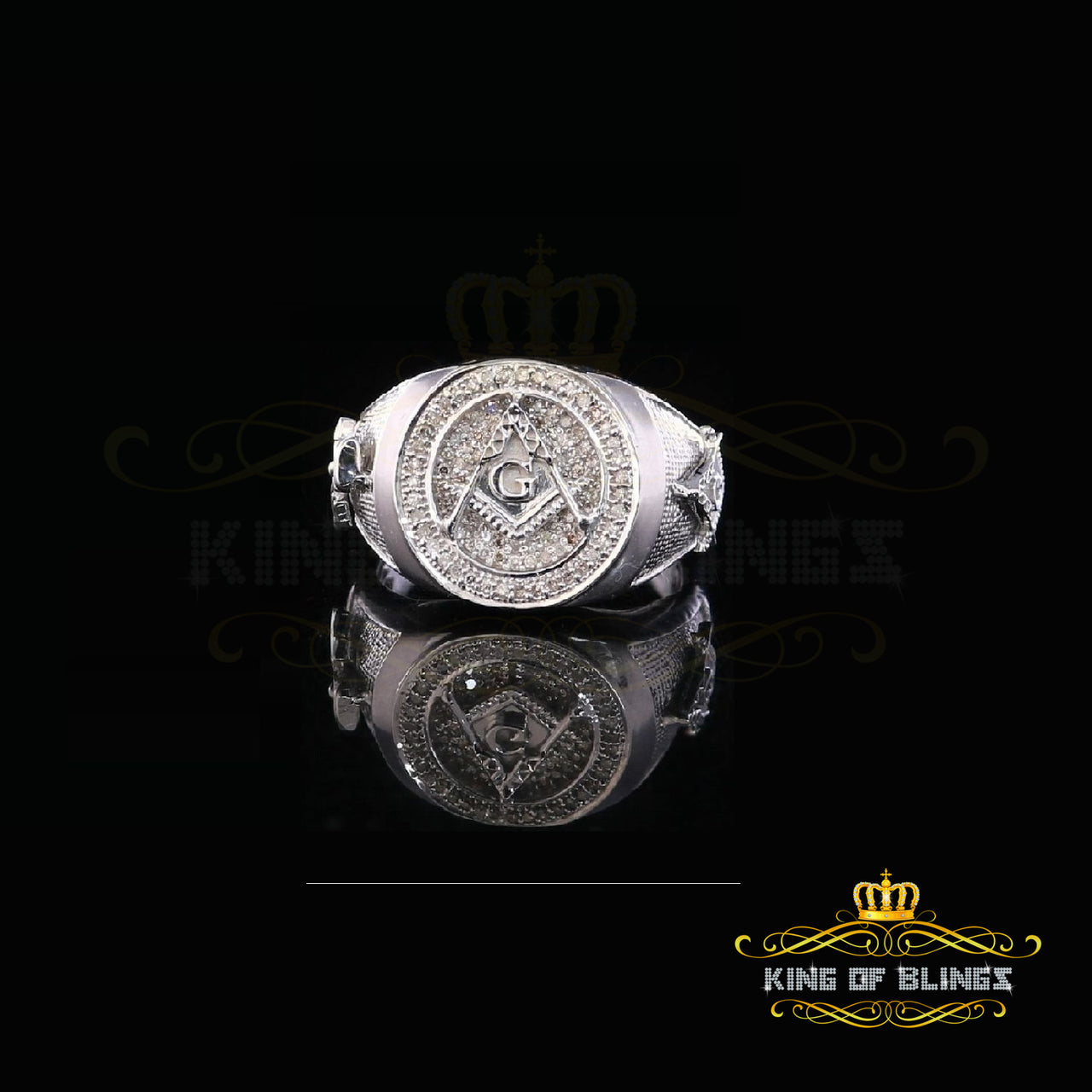King Of Bling's 925 Sterling White Silver Masonic 0.50 CT Real Diamond Men's Big Ring Size 12
