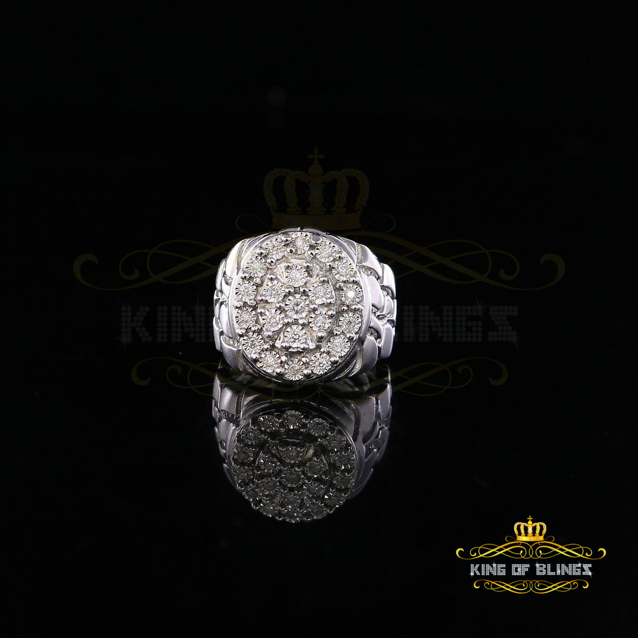 King Of Bling's 0.30CT Real Diamond Men's 925 Sterling Silver White Ring Size 8 Antique Design