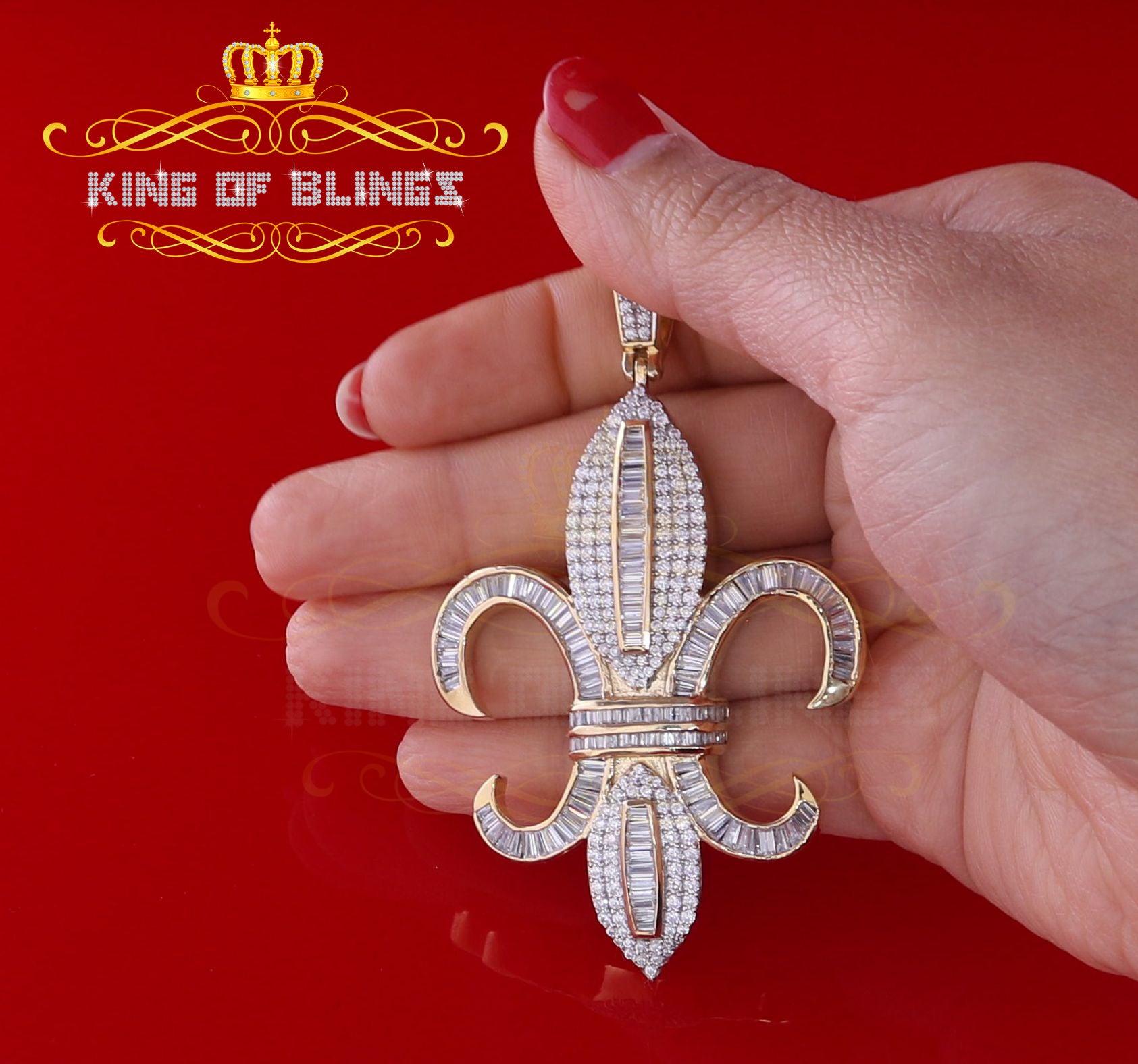 Promise Yellow Sterling Silver Fleur de Lis Pendant with 15.62ct Cubic Zirconia KING OF BLINGS