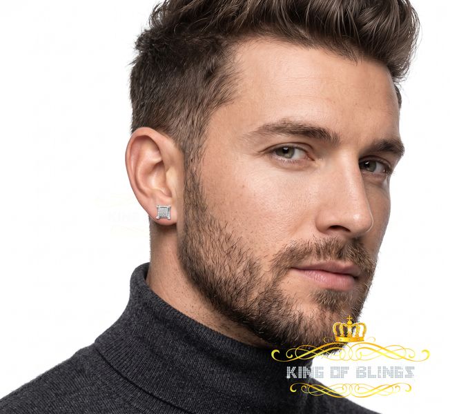 King Of Bling's White 925 Sterling Silver Hip Hop 0.15ct Diamond Men's & Women's Square Earring