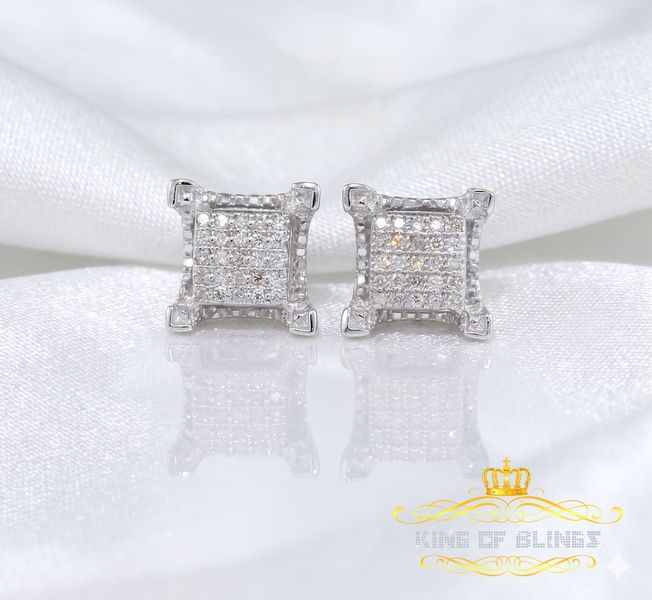 King Of Bling's White 925 Sterling Silver Hip Hop 0.15ct Diamond Men's & Women's Square Earring