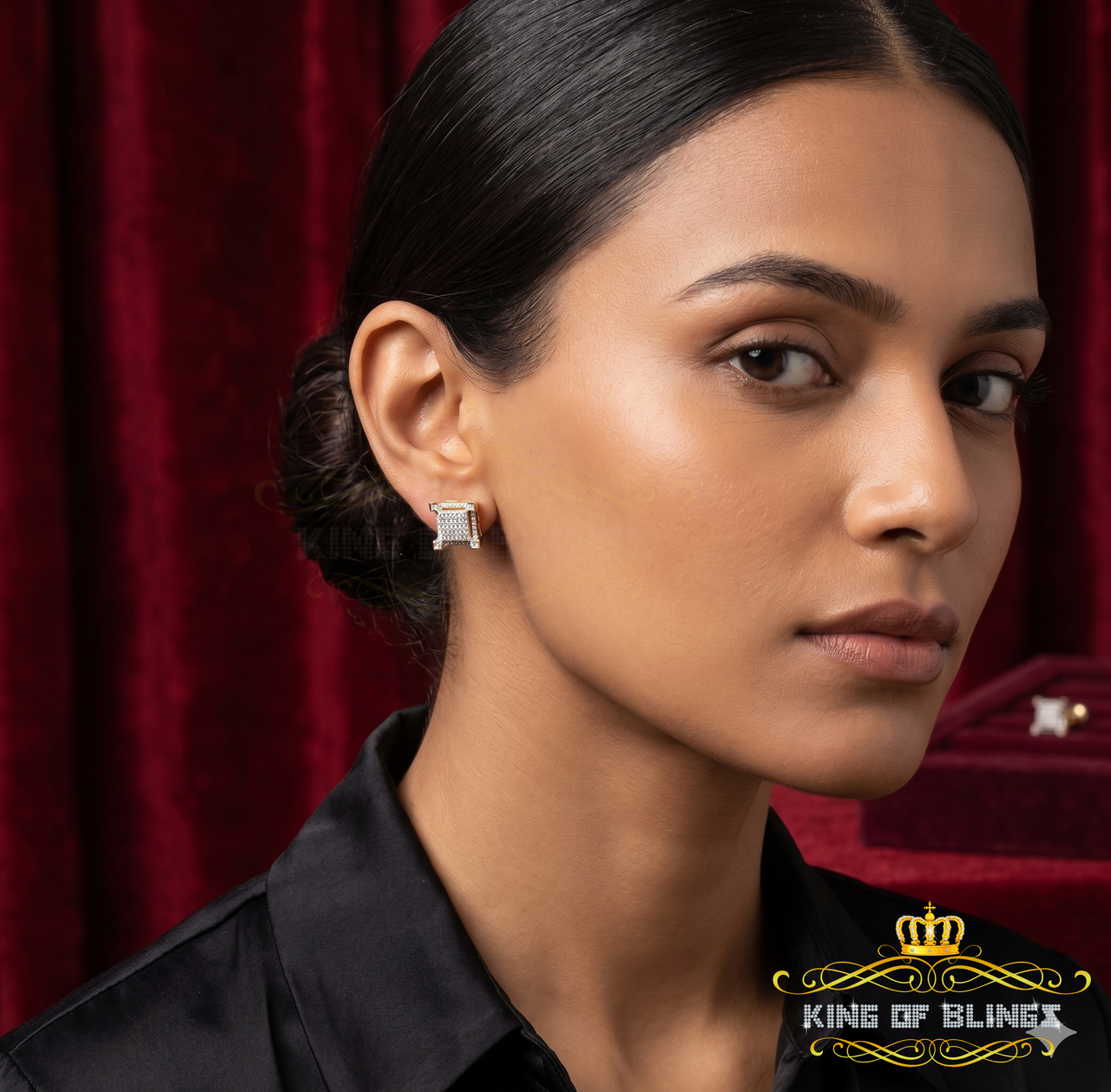 King of Blings-Yellow 925 Sterling Silver Hip Hop 0.15ct Diamond Men's & Women's Square Earrings