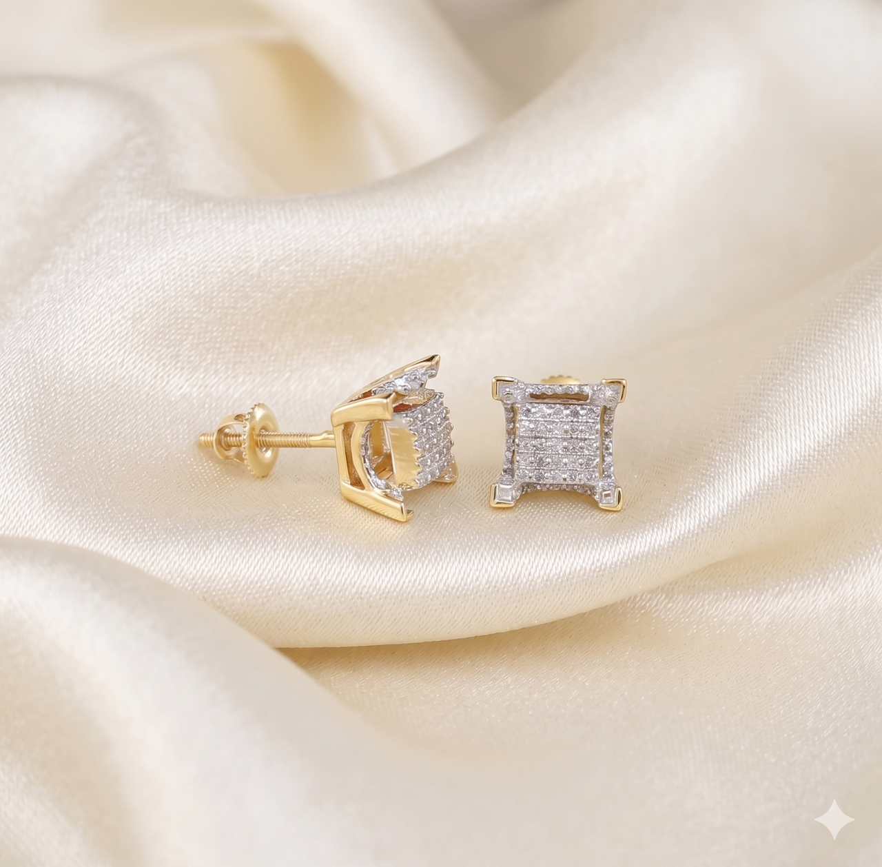 King of Blings-Yellow 925 Sterling Silver Hip Hop 0.15ct Diamond Men's & Women's Square Earrings