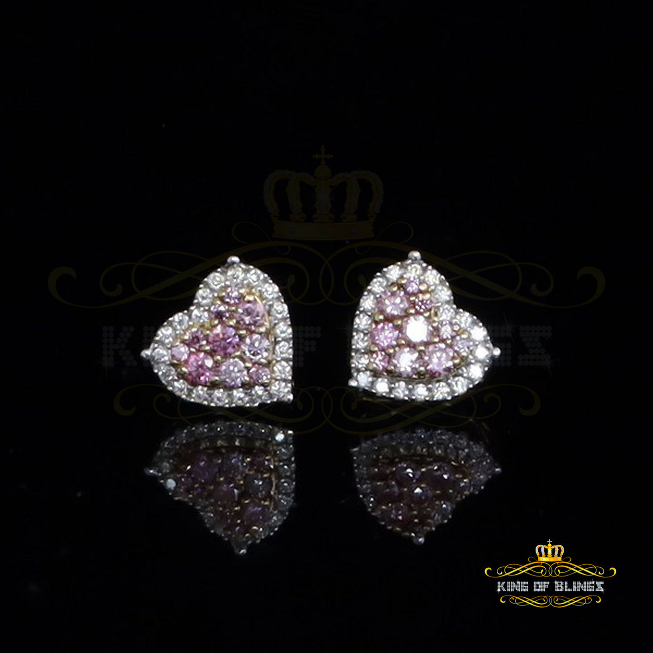 King  of Bling's Men's/Women's 925 Silver Yellow 1.00ct VVS 'D' Pink Moissanite 3D Heart Earrings