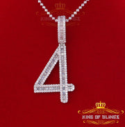 White Sterling Silver Baguette Numerical 4 Pendant 4.86ct Cubic Zirconia Stone KING OF BLINGS