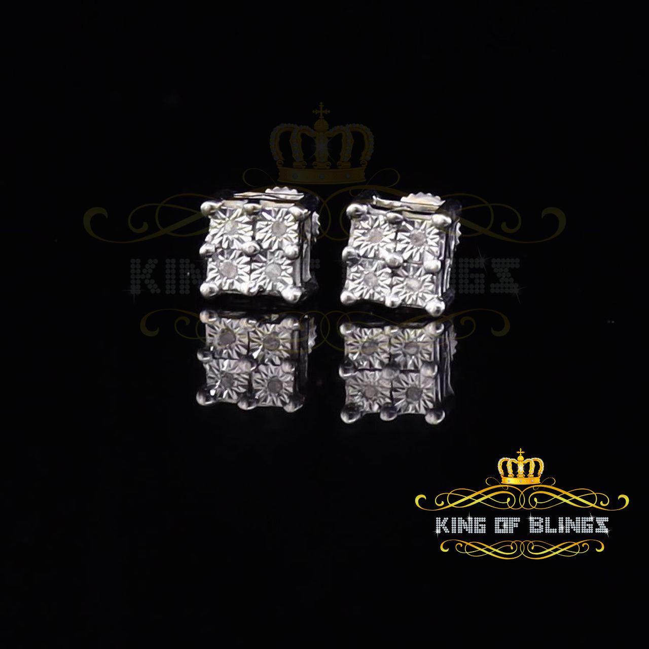 King Of Bling's 0.03ct Diamond Stud Earrings For Women White 925 Sterling Silver Stud For Men