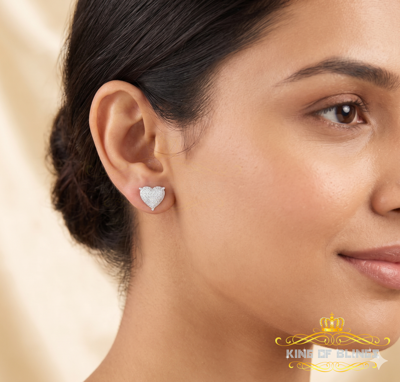King Of Bling's Aretes Para Hombre 925 White Silver 0.25ct Diamond Women's /Men's Heart Earring