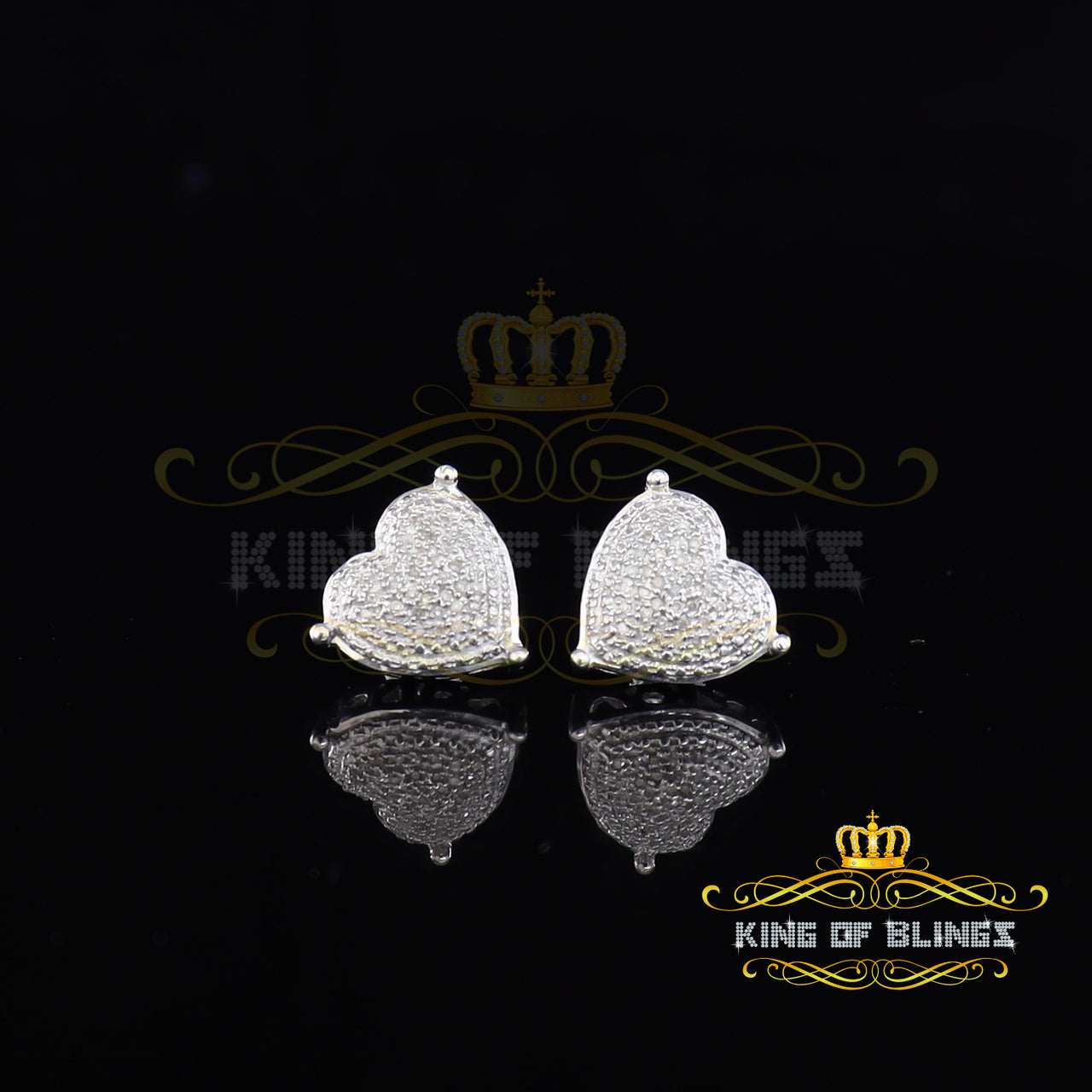 King Of Bling's Aretes Para Hombre 925 White Silver 0.25ct Diamond Women's /Men's Heart Earring KING OF BLINGS