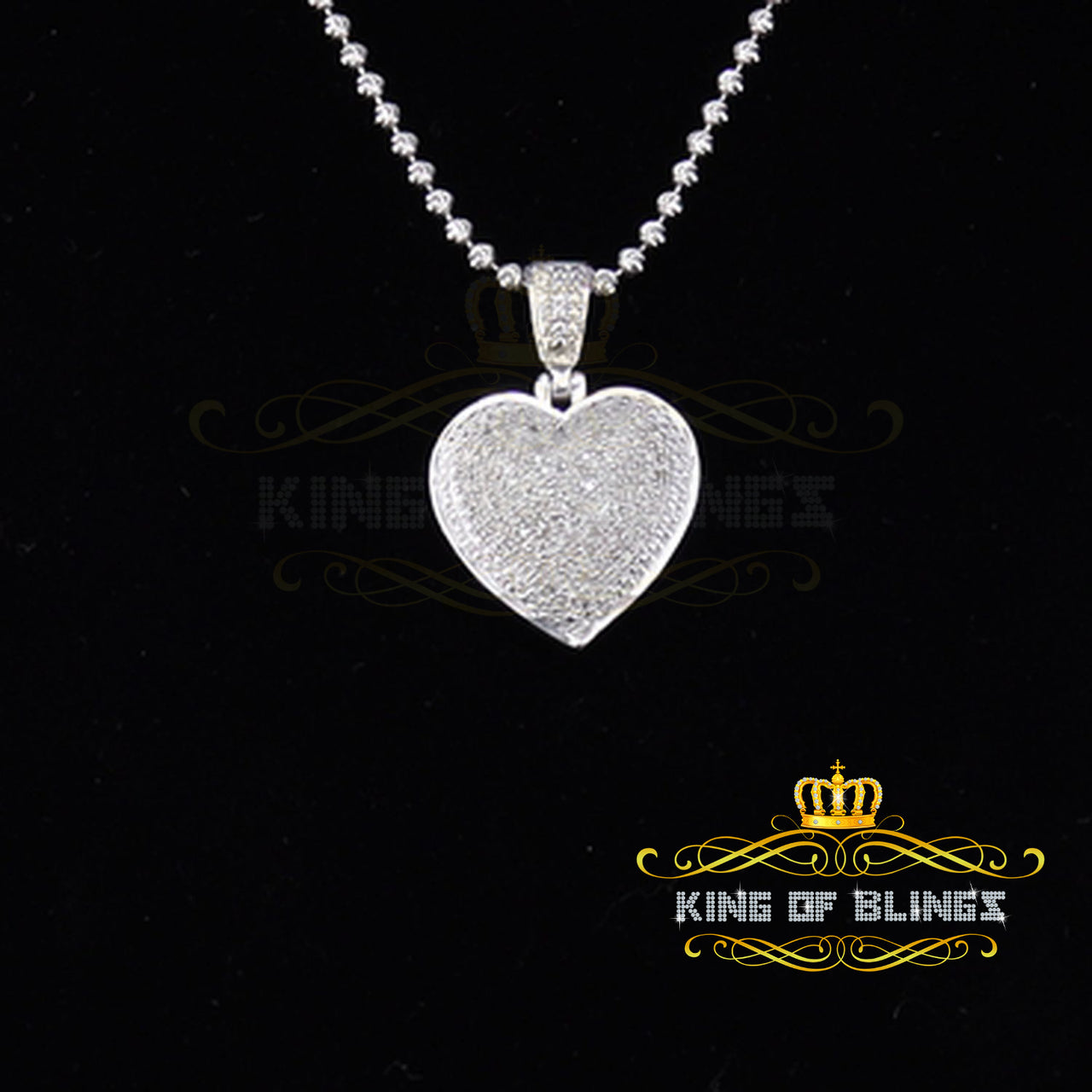 King Of Bling's Real 0.33ct Diamond Sterling Silver HEART Charm Fashion Necklace Pendant White