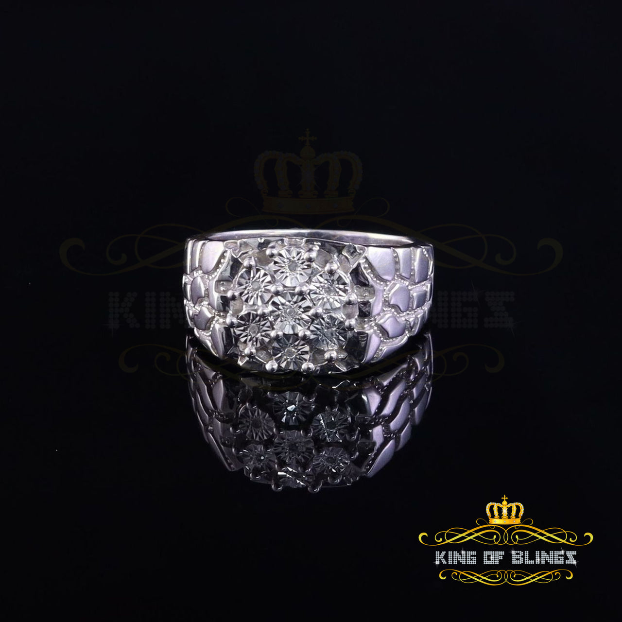 King Of Bling's 0.05CT Real Diamond 925 Sterling White Metal Silver Accents Men's Ring Size 9
