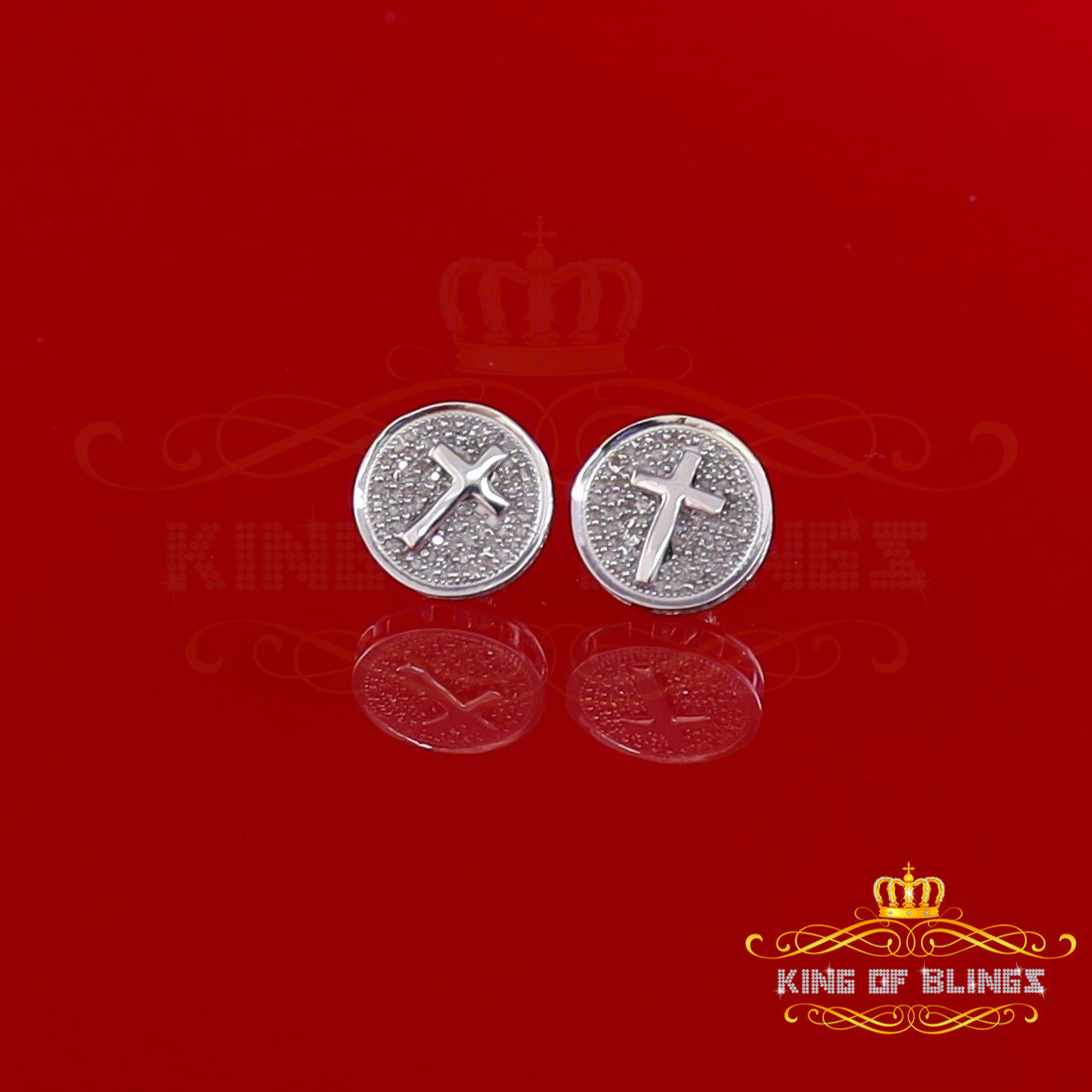 King Of Bling's 0.33ct Diamond 925 Sterling Silver White Round Fashion Earrings For Women's