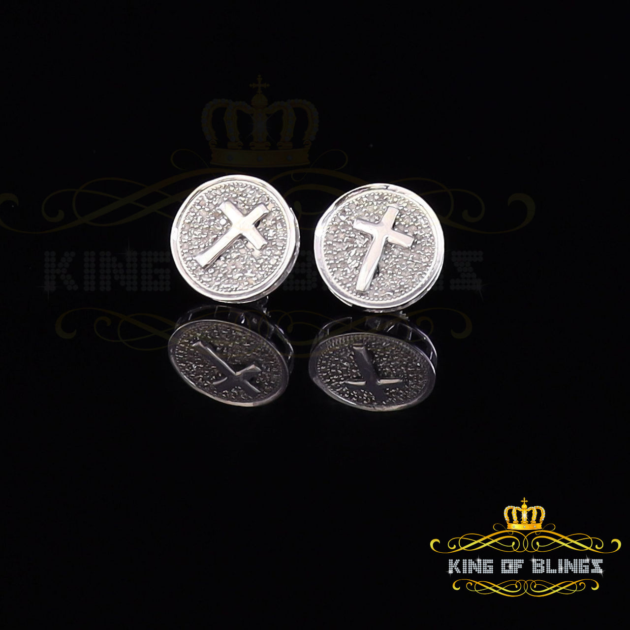 King Of Bling's 0.33ct Diamond 925 Sterling Silver White Round Fashion Earrings For Women's