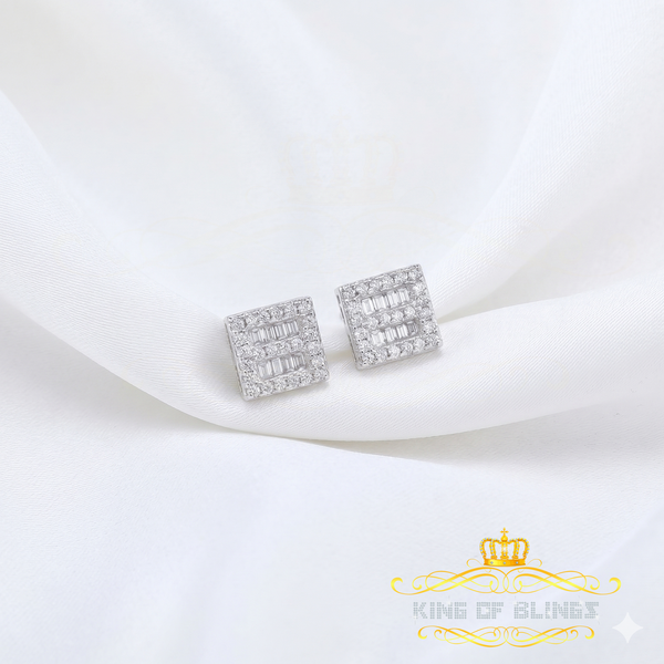 King of Bling's Aretes Para Hombre 925 White Silver 1.03ct Cubic Zirconia Square Women's Earring