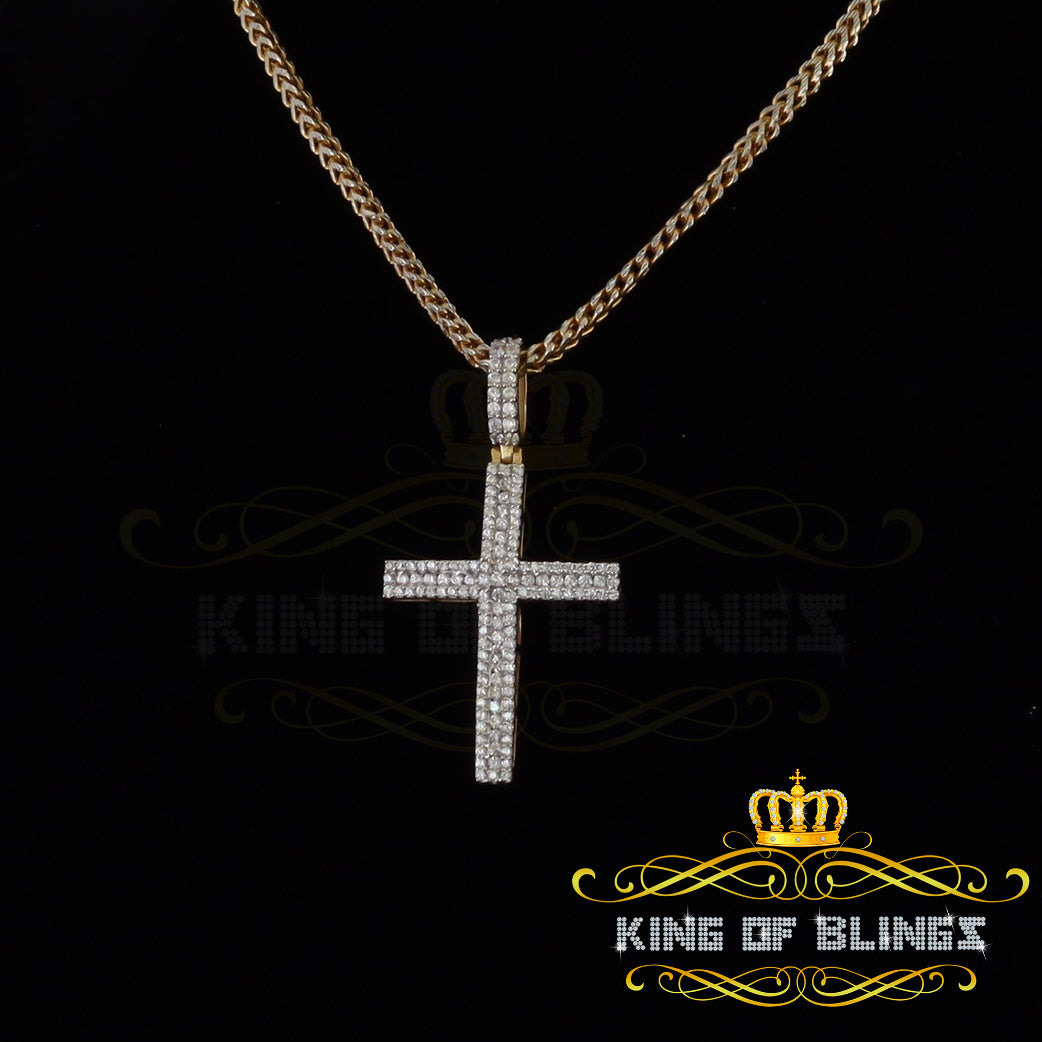 King Of Bling's Yellow 925 Sterling Silver Cross Pendant with 2.00ct Cubic Zirconia Stone