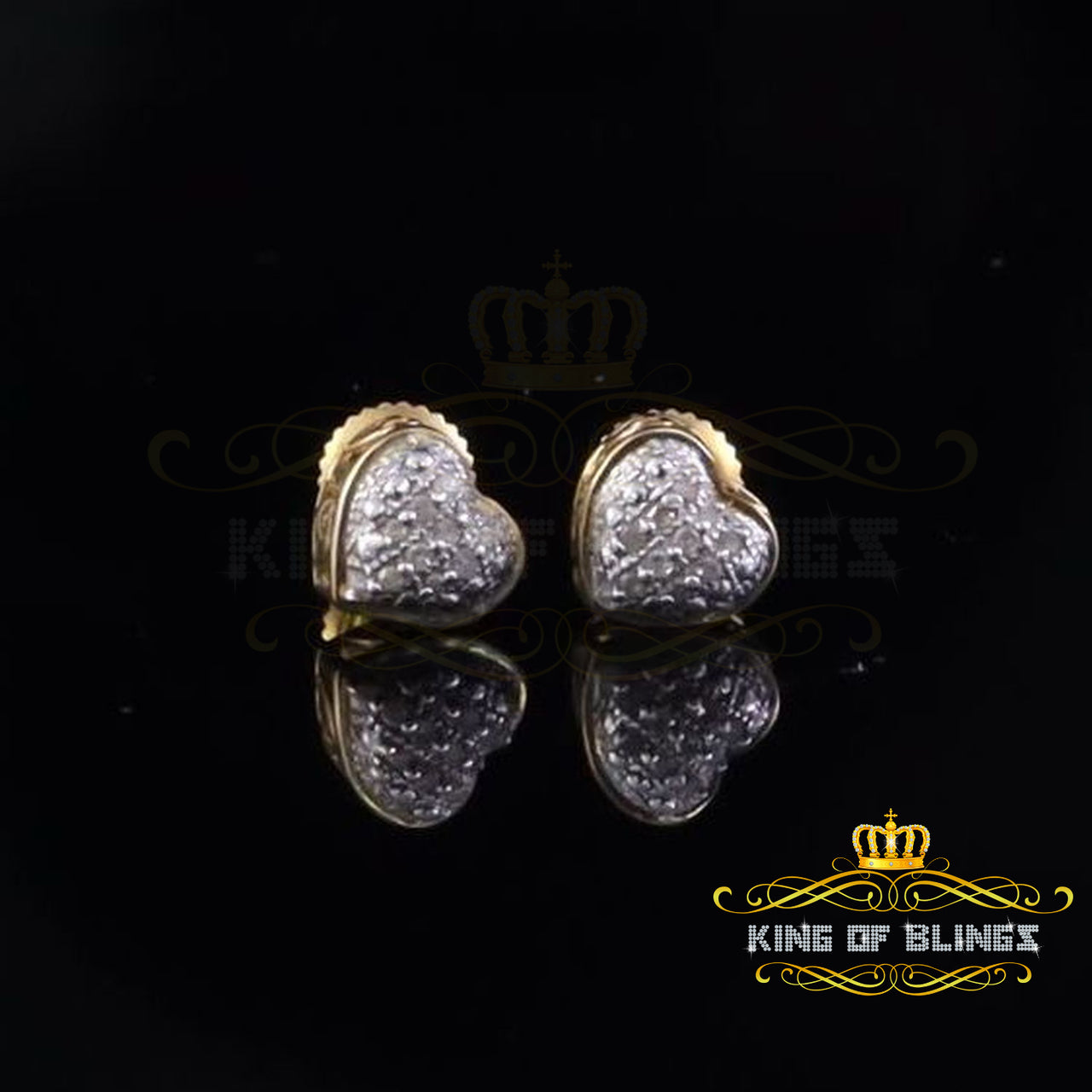 King of Blings-925 Sterling Yellow 0.05cts Silver Heart Shape Stud Earrings Diamond For Women's