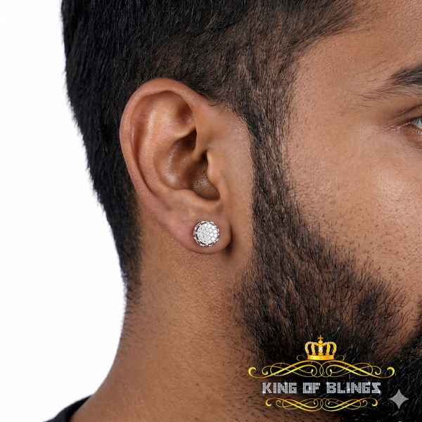 King of Bling's 925 White Sterling Silver 0.58ct Cubic Zirconia Women's Hip Hop Flower Earrings