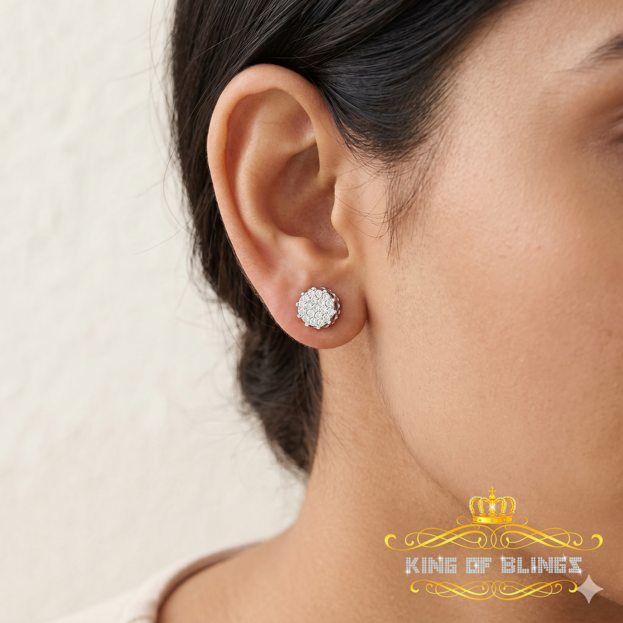 King of Bling's White 925 Sterling Silver 2.04ct Cubic Zirconia Women's & Men's Floral Earrings