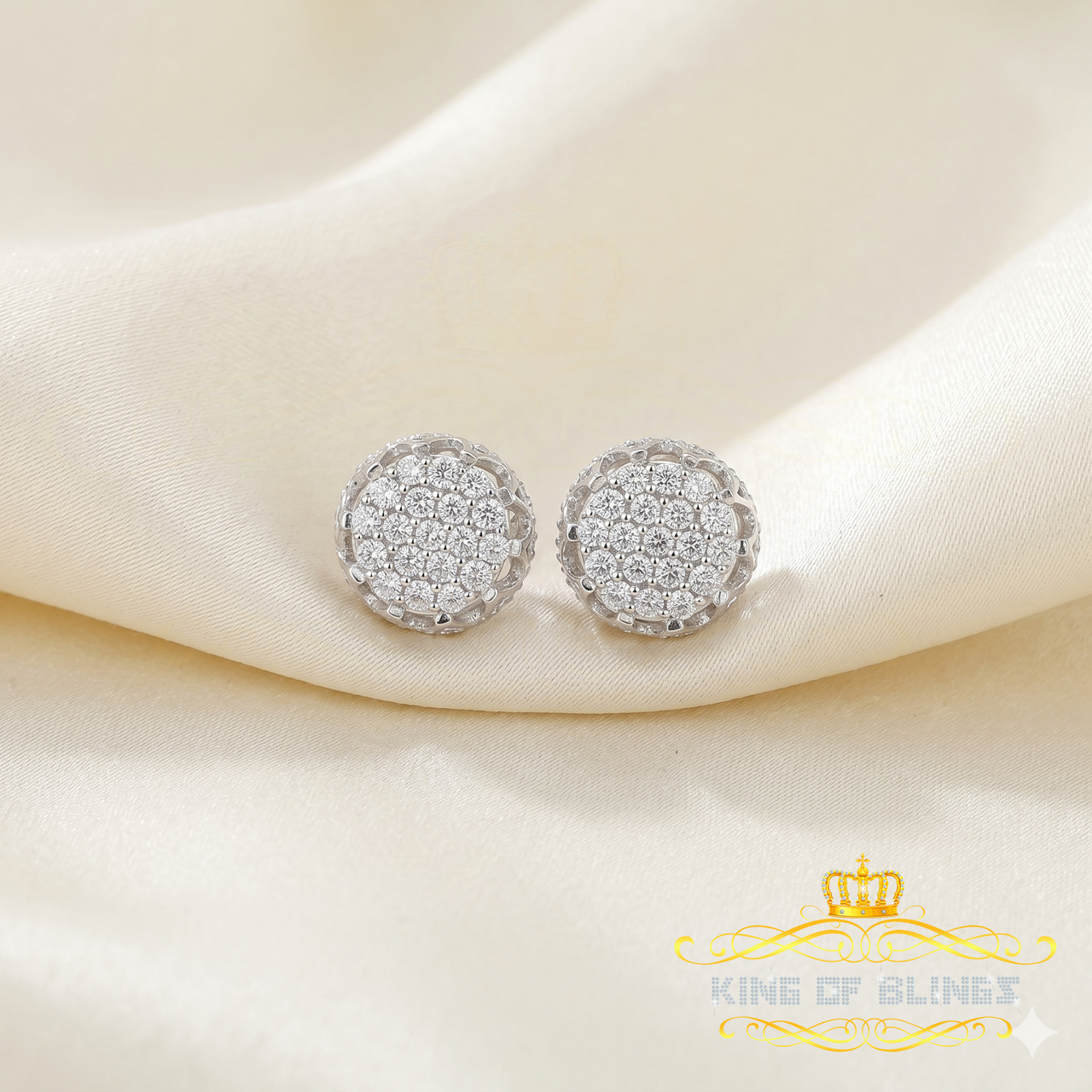 King of Bling's White 925 Sterling Silver 2.04ct Cubic Zirconia Women's & Men's Floral Earrings