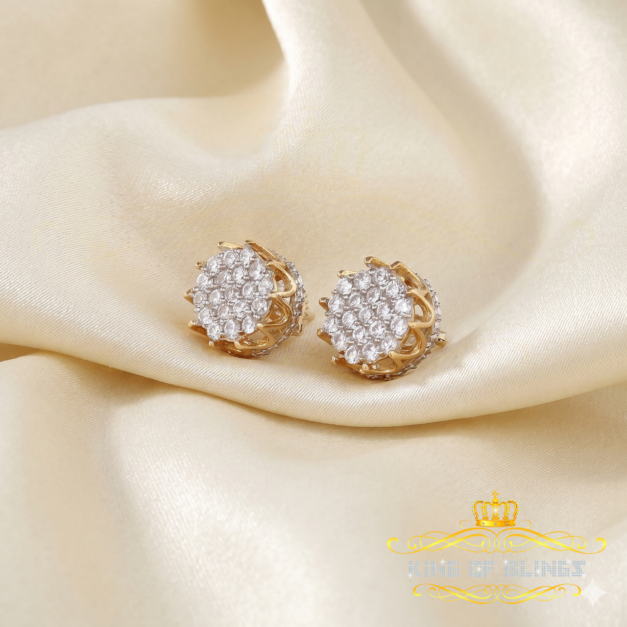 King of Bling's Hip Hop Yellow 925 Silver 2.04ct Cubic Zirconia Women's & Men's Floral Earrings