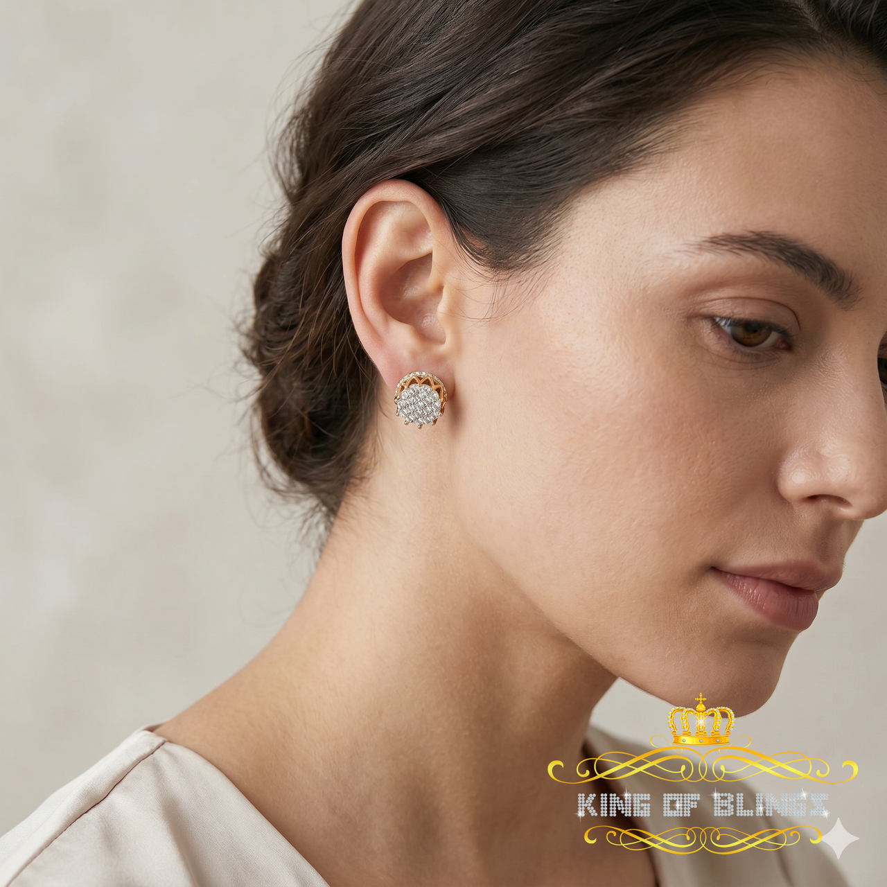 King of Bling's Hip Hop Yellow 925 Silver 2.04ct Cubic Zirconia Women's & Men's Floral Earrings