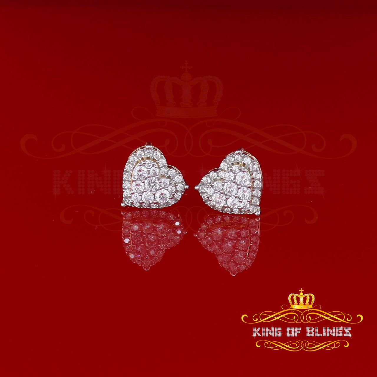 King of Bling's Aretes Para Hombre 925 Yellow Silver 2.68ct Cubic Zirconia Heart Women's Earring