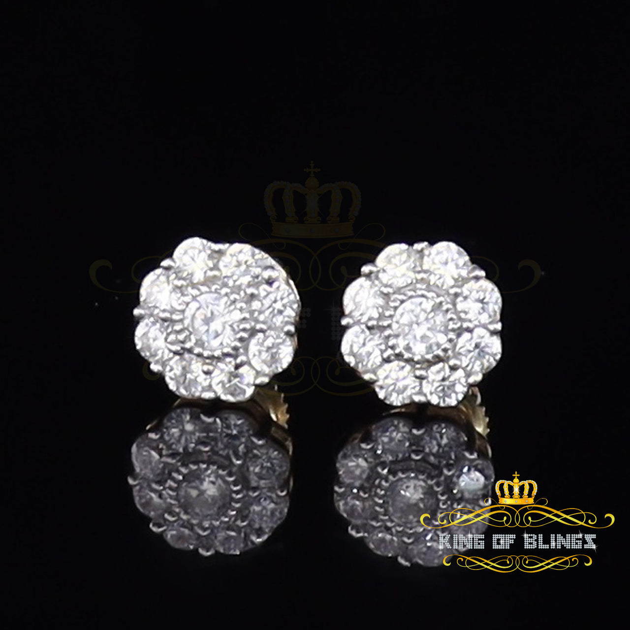 King of Bling's 925 Yellow Sterling Silver 1.18ct Cubic Zirconia Women's Hip Hop Flower Earrings