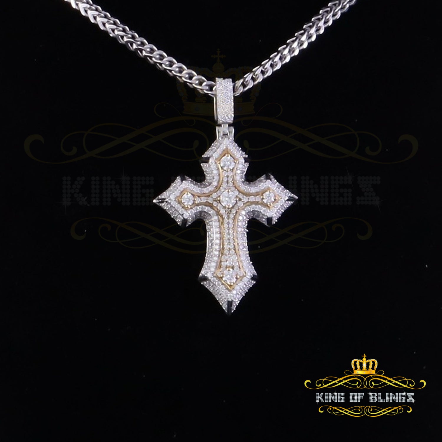 King Of Bling's Men's & Women' 7.50ct VVS D Moissanite White Sterling Silver Charm Cross Pendant KING OF BLINGS