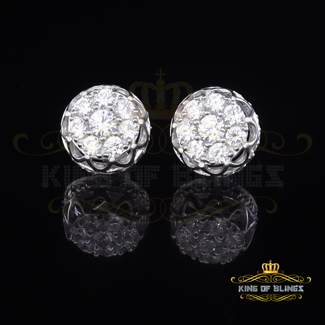 King of Blings- 2.02ct Cubic Zirconia 925 White Sterling Silver Women's Hip Hop Flower Earrings KING OF BLINGS