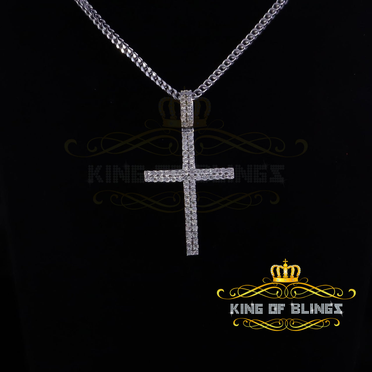 King Of Bling's 0.25CT Silver Tikali Real Diamond 925 Sterling Yellow Cross Necklace Pendant