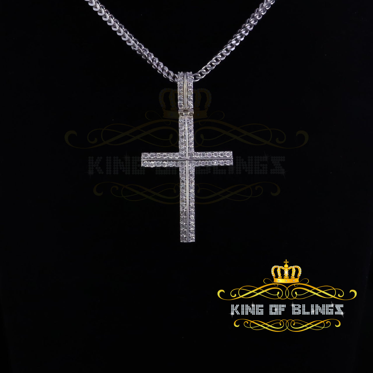 King Of Bling's 925 Sterling Silver 0.25CT Real Diamond Round Cut Cross White Necklace Pendant