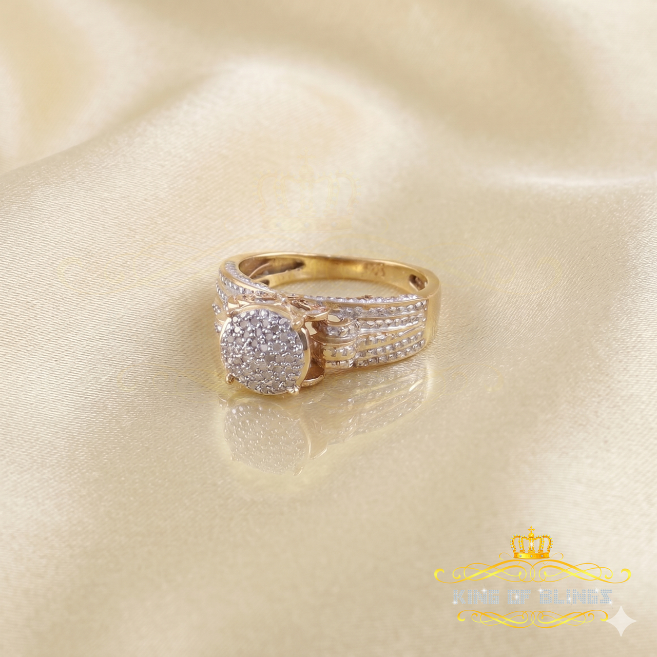 King Of Bling's 0.10CT Real Diamond 925 Sterling Yellow Silver Fashion Round Womens Ring Size 7