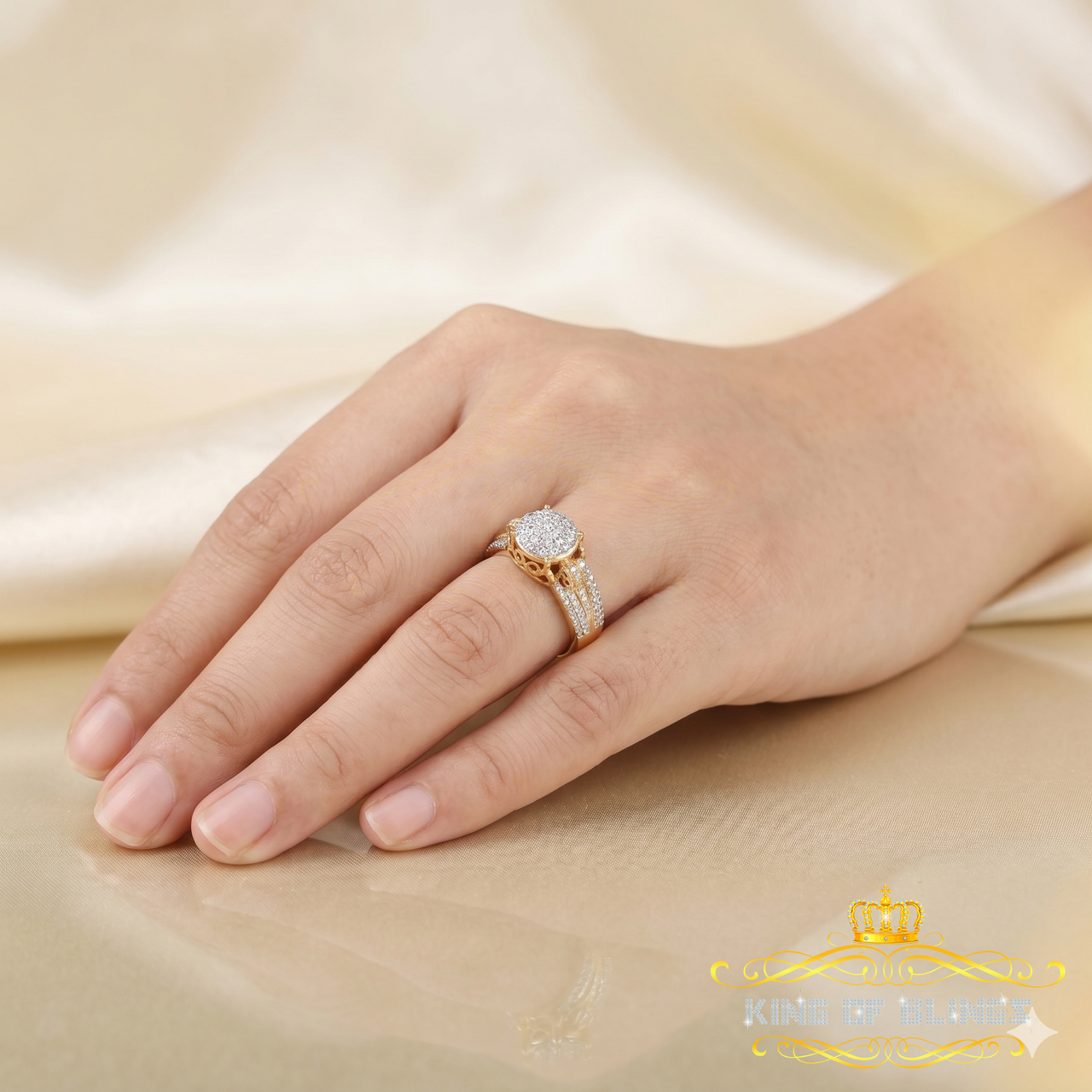 King Of Bling's 0.10CT Real Diamond 925 Sterling Yellow Silver Fashion Round Womens Ring Size 7