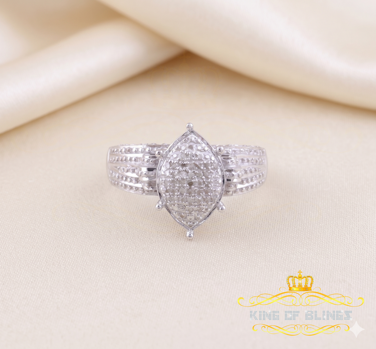 King Of Bling's 0.10CT Real Diamond 925 Sterling White Silver Fashion Marquise Womens Ring Sz 8
