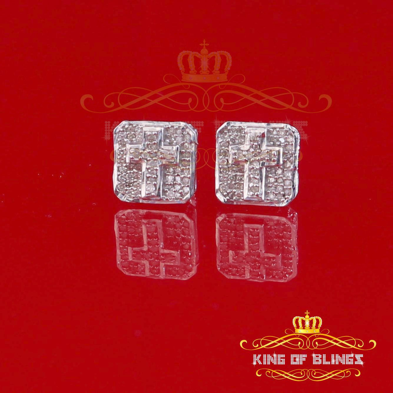 King Of Bling's 925 Sterling White Silver 0.25ct Diamond Women's & Men's Cross Square Earrings