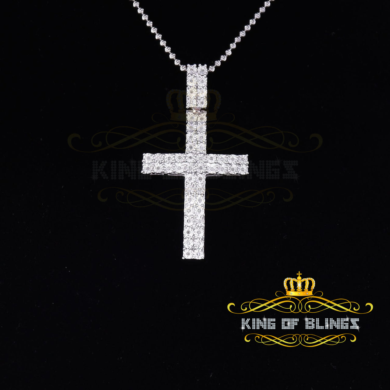 King Of Bling's Real 0.33ct Diamond Sterling Silver CROSS White Charm Fashion Necklace Pendant