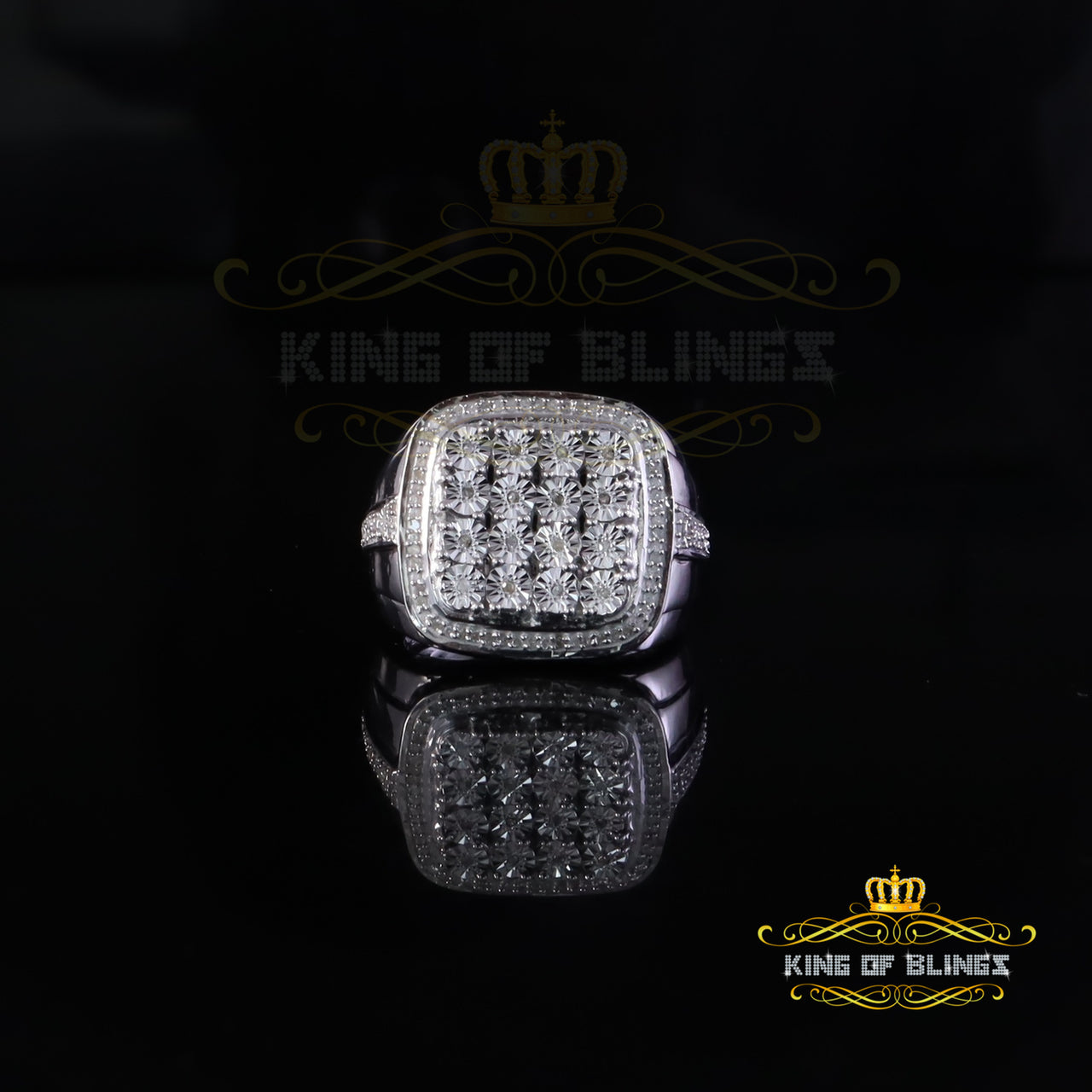 King Of Bling's Big Look Sterling White Silver Real Diamond 0.50ct Square Rings Men Size 10 King of Blings