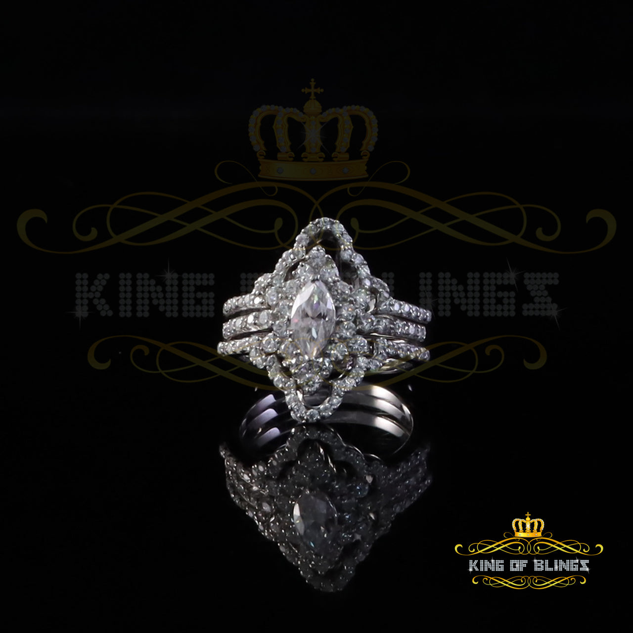 King of Bling's 2.00ct VVS 'D' Marquise Moissanite 925 Sterling Silver White Rings Size 7 Womens King of Blings