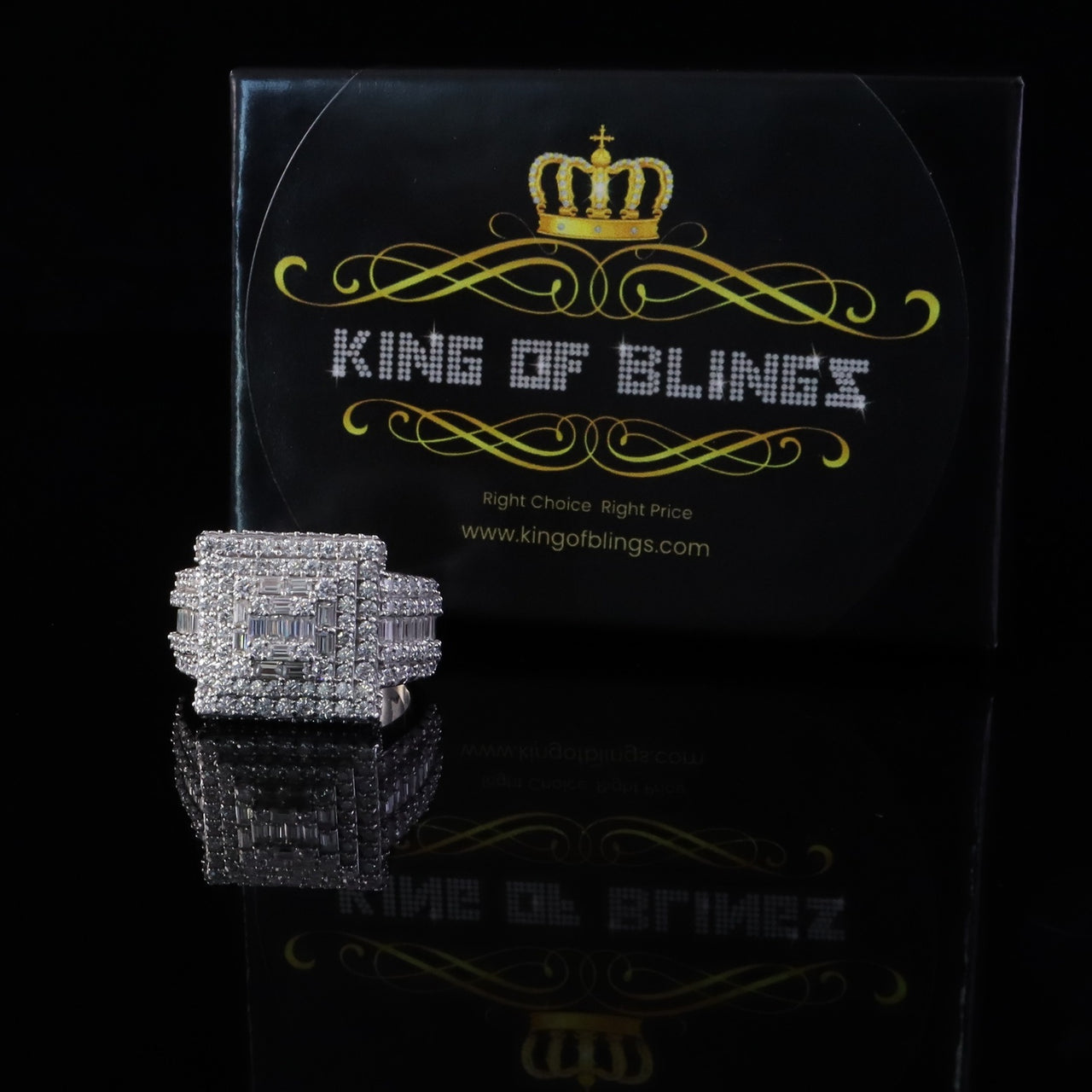 King of Bling's Men's/Womens 925 Silver White 5.00ct VVS 'D' Moissanite Stone Square Rings Sz 10 King of Blings
