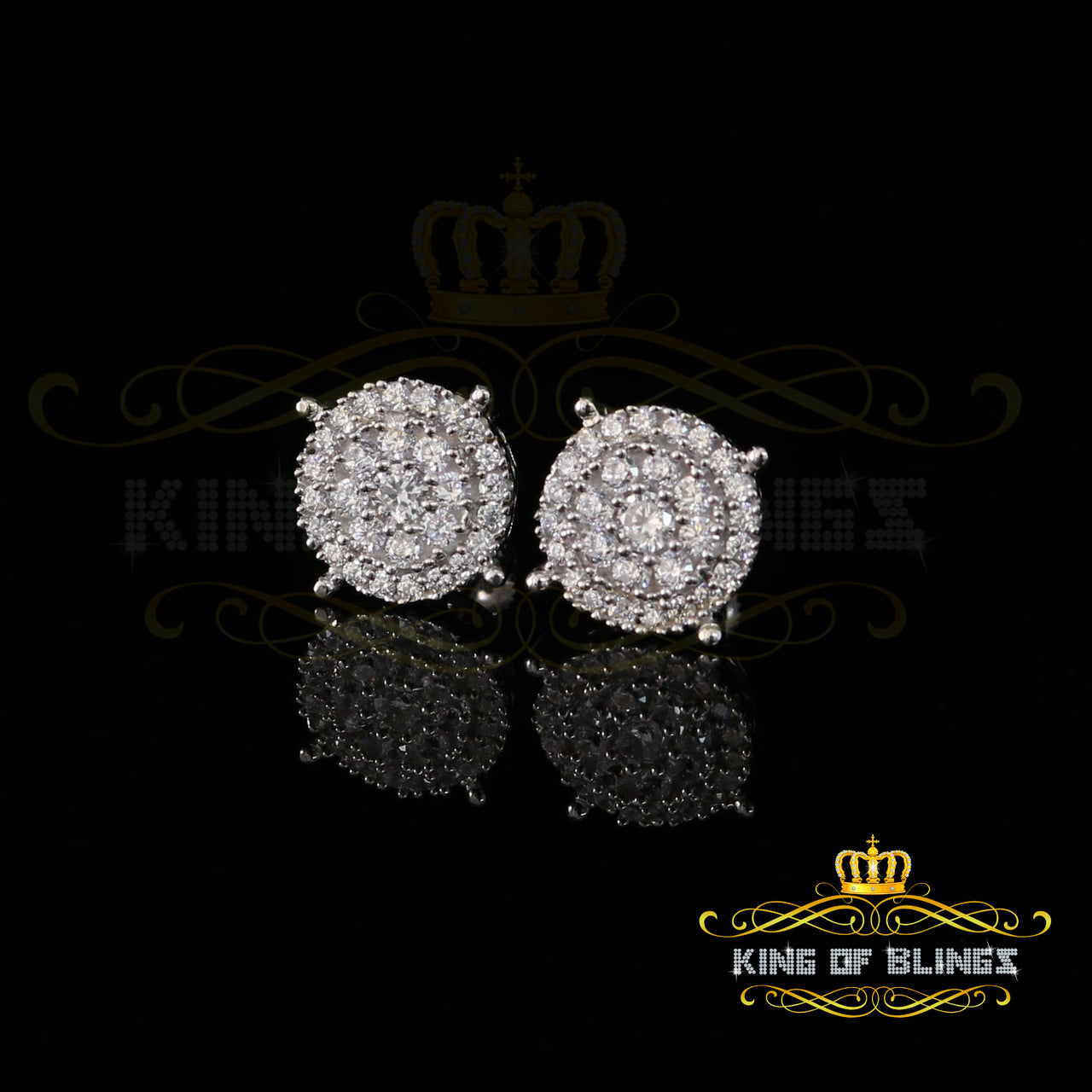 King of Bling's 1.96ct Cubic Zirconia Aretes Para Hombre 925 White Silver Women's Round Earring